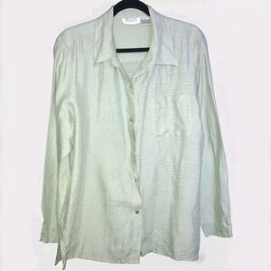 Selene Sport Shirt Large 100% Linen Button Up Long Sleeve Light Green Front Pckt